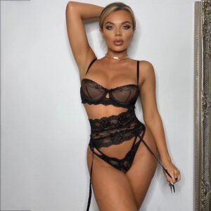 Ensemble lingerie femme 3 pièces, soutien-gorge sexy transparent en dentelle / 3-piece Lingerie Set Women Transparent Sexy Bra Set Ladies Lace Lingerie Intimates Underwear Set