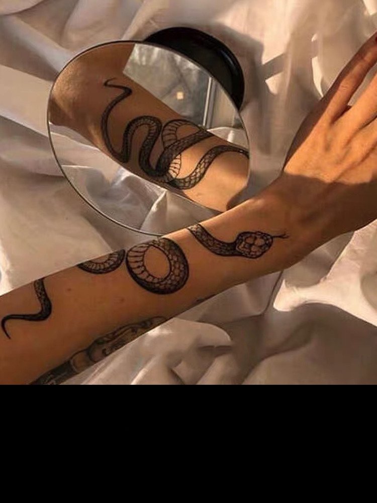 Tatouage temporaire semi-permanent 2 semaines – motif serpent et fleur, Herbal Juice / Hazelnut Honpo Dark Snake Flower Arm Tide Semi-permanent Two Weeks Herbal Juice Tattoo Sticker – Image 4