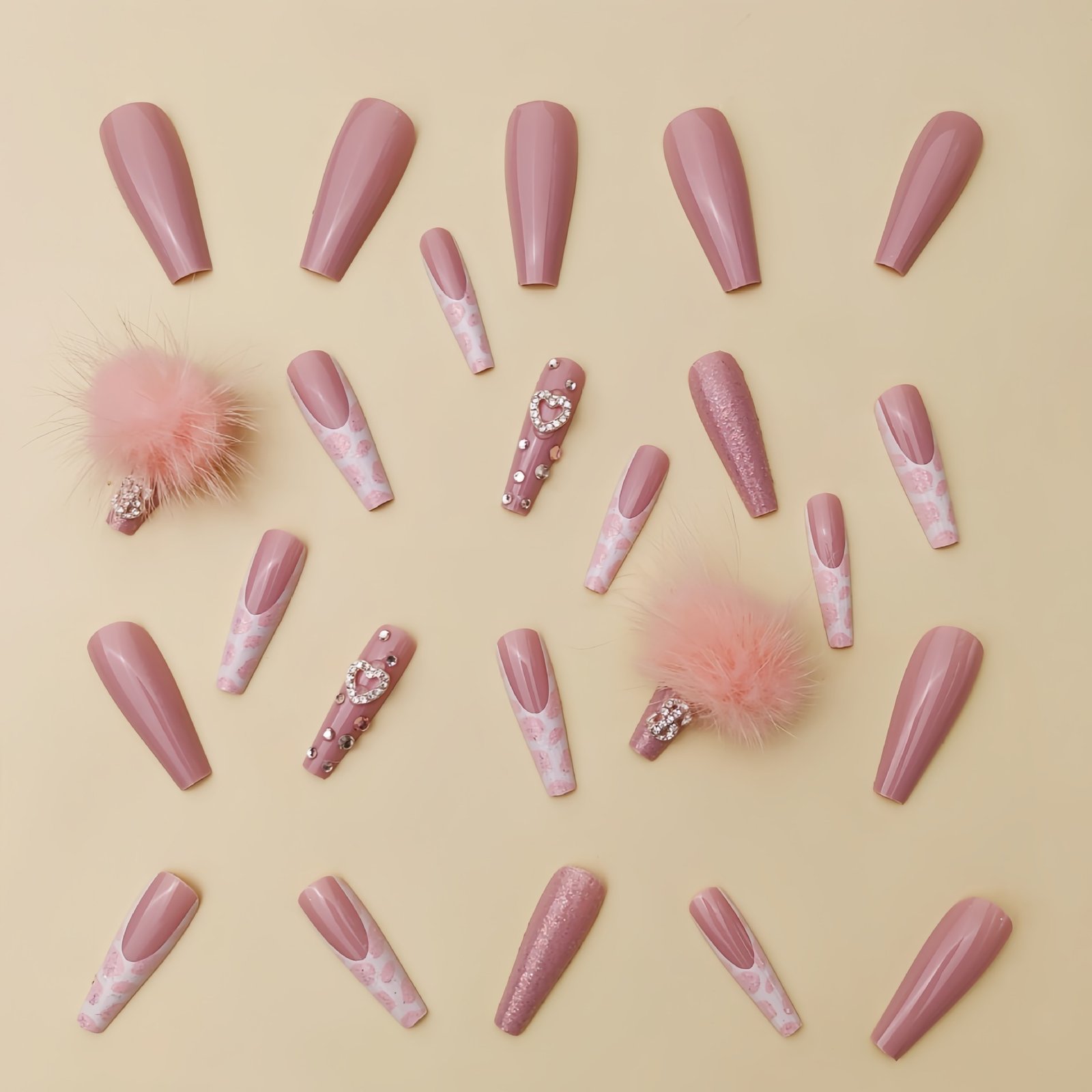 Ongles artificiels tendance – effet coton candy et diamants / Cotton Candy Ball Diamond Wear Ballet Armor Gentle Girl Fake Nails – Image 2