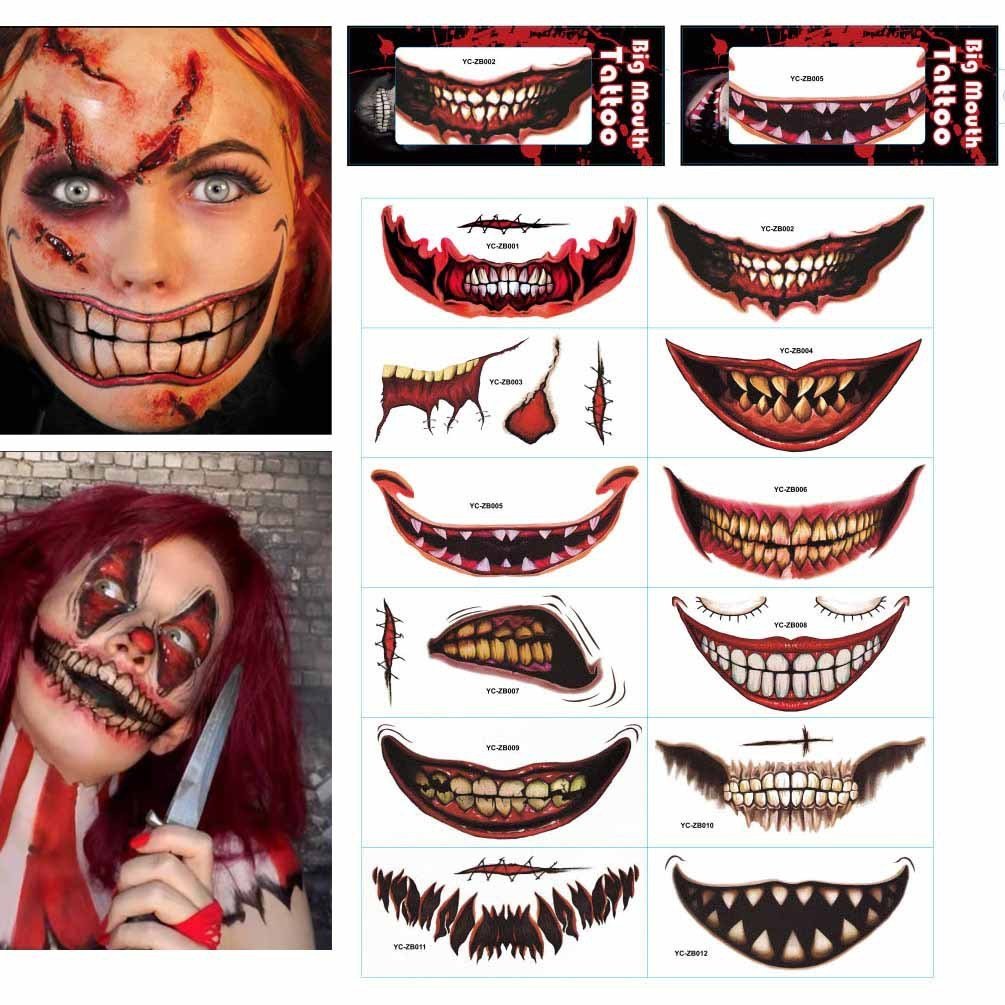 Tatouage temporaire bouche Halloween – décoration lèvres effrayante DIY / New Product Halloween Mouth Tattoo Sticker Scary Lip DIY Decoration