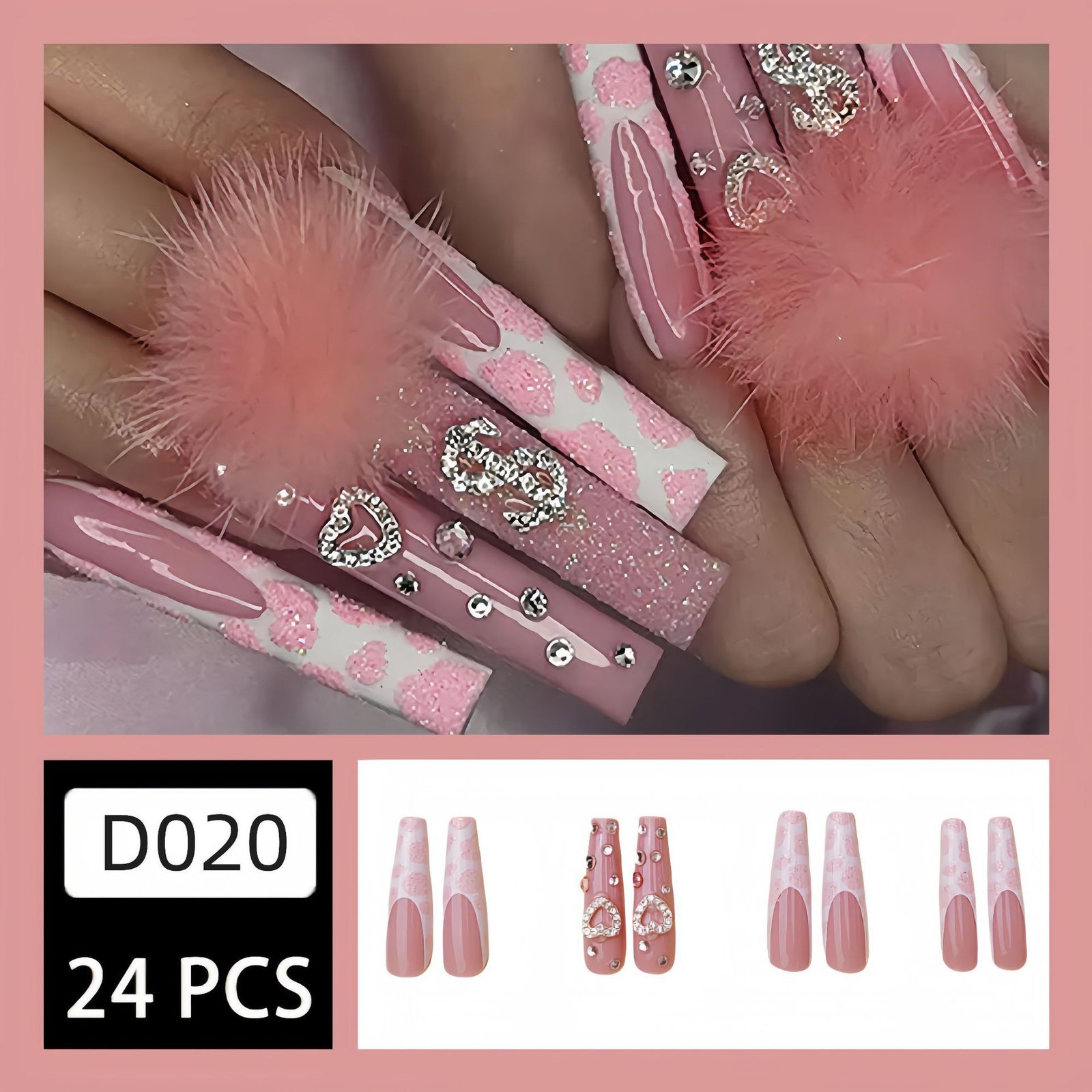 Ongles artificiels tendance – effet coton candy et diamants / Cotton Candy Ball Diamond Wear Ballet Armor Gentle Girl Fake Nails – Image 3